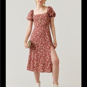 Floral Puff Sleeve Midi Dress